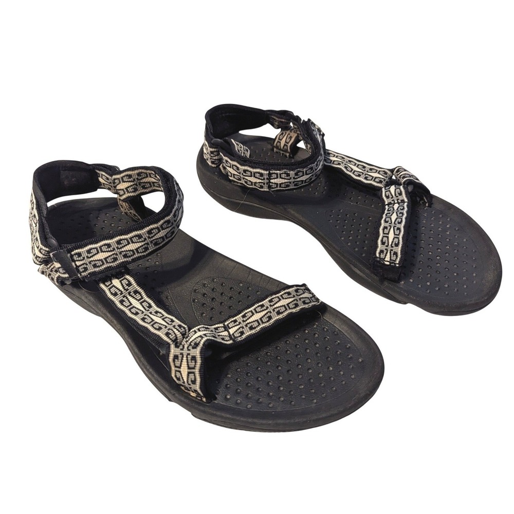 Teva Womens 11 Mens 9.5 Hurricane Sport Sandals Black White Geometric Webbing